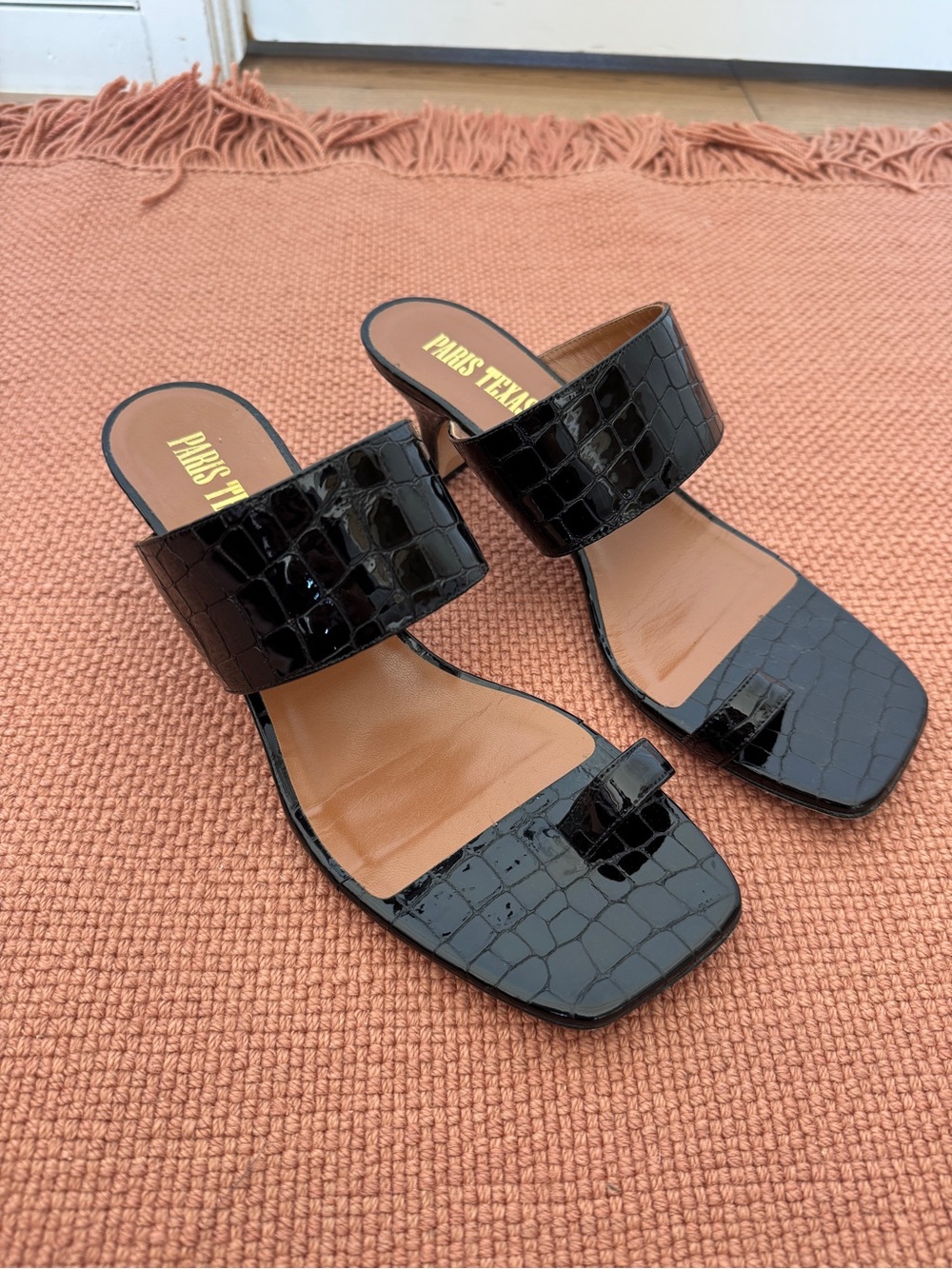 Paris Texas Croc-Embossed Toe Loop Slide Mules
